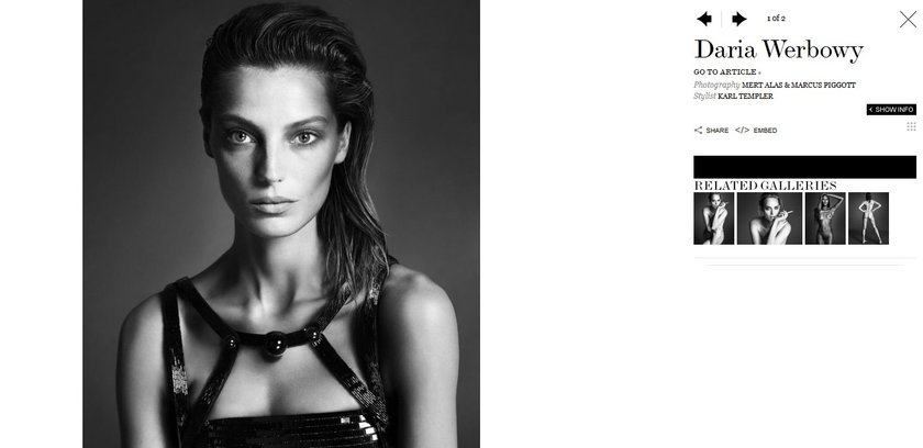 Daria Werbowy  w magazynie Interview