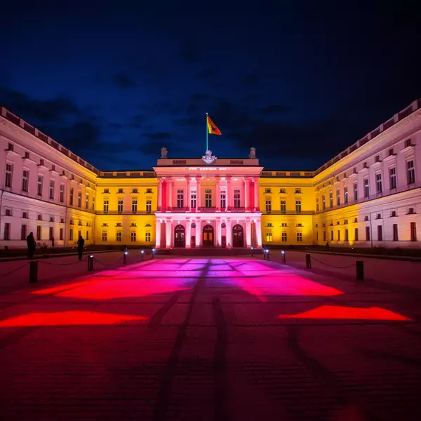 Pałac Prezydencki z tęczową flagą z okazji Parady Równości wg sztucznej inteligencji Midjourney