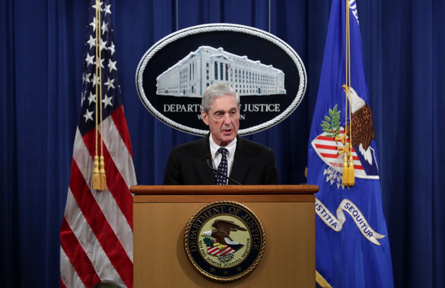 Robert Mueller wygłaszający oświadczenie na temat śledztwa w sprawie Rosji w Departamencie Sprawiedliwości w Waszyngtonie, 29 maja 2019 r.