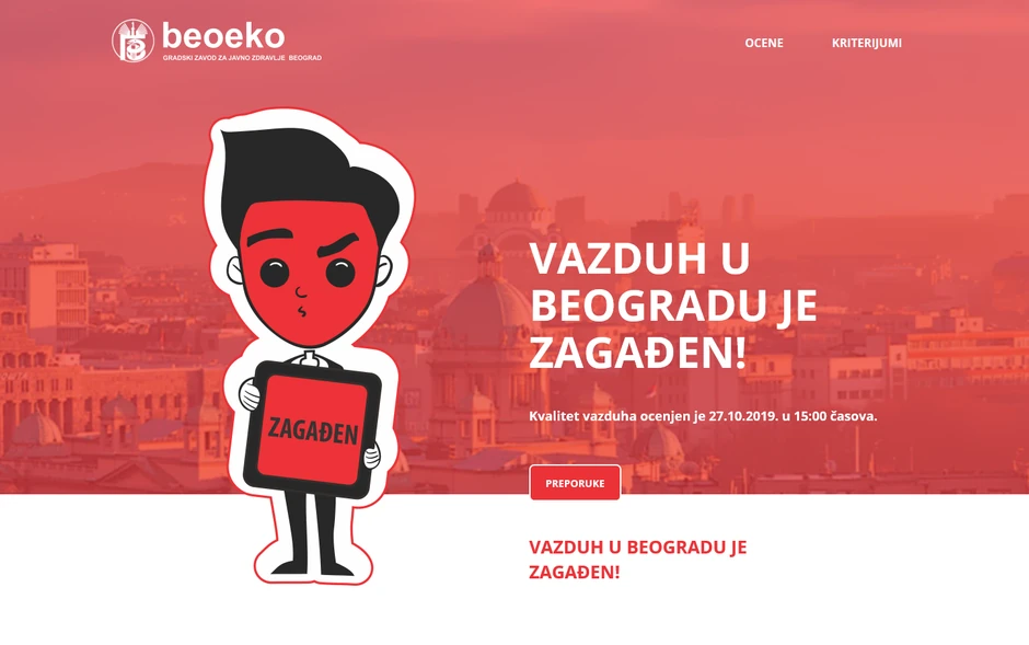 Crveno upozorenje danas je tokom celog dana prisutno na sajtu Beoeko