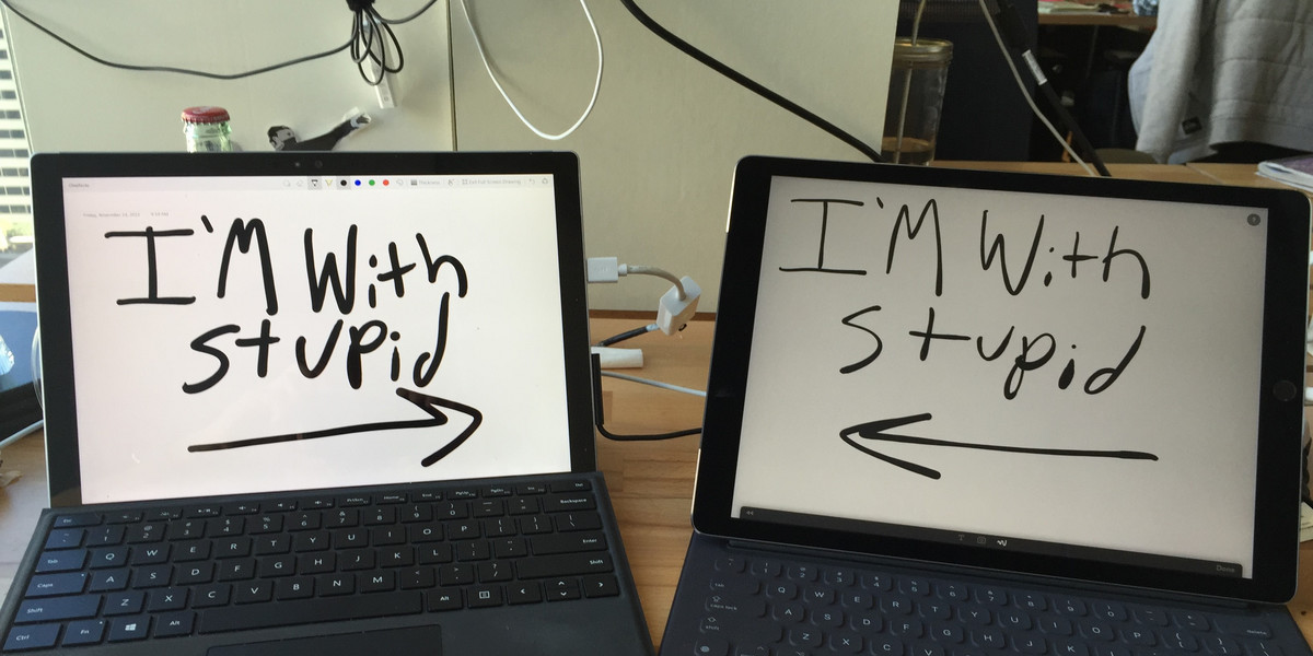 Microsoft Surface Pro 4 (left) and Apple iPad Pro (right)
