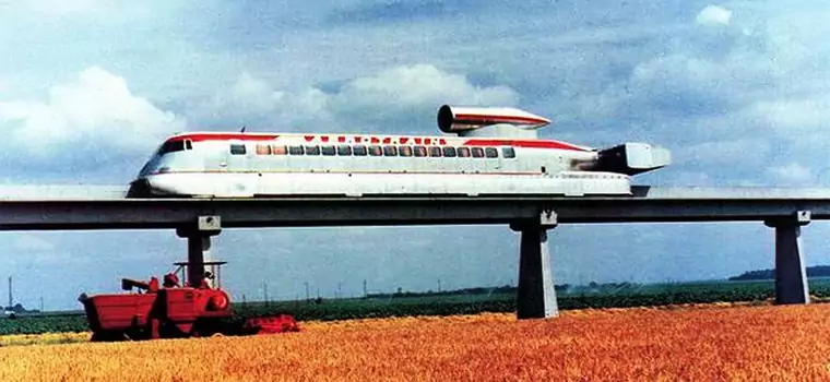 Aerotrain - jednoszynowy pociąg-poduszkowiec unoszący się nad torem. O włos przegrał z TGV