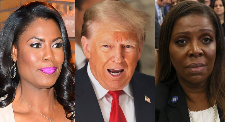 Omarosa Manigault Newman; Donald Trump; Letitia James.Raymond Hall/GC Images; Michael M. Santiago/Getty Images; Brendan McDermid-Pool/Getty Images