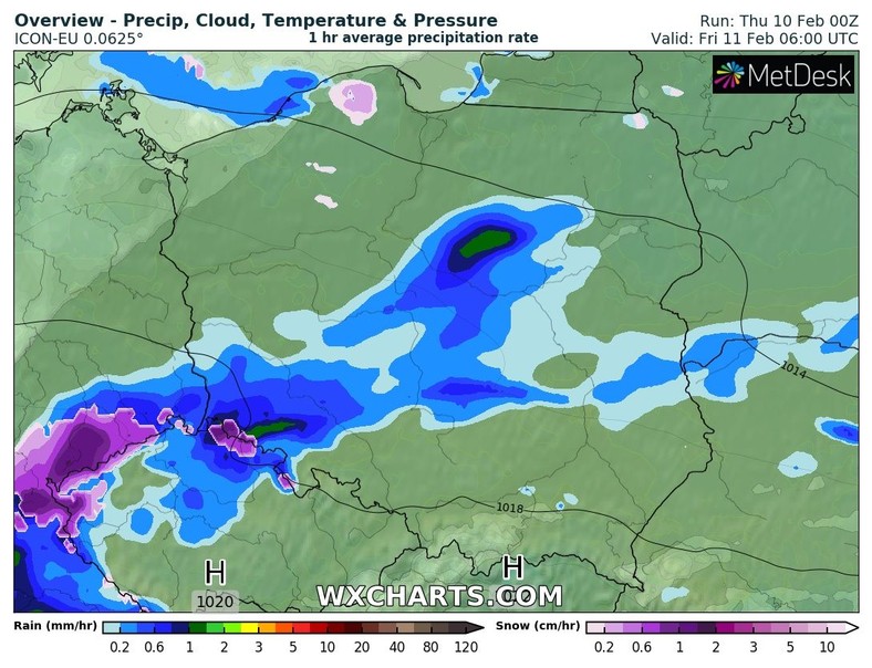 W nocy opady przemieszczą się w głąb kraju