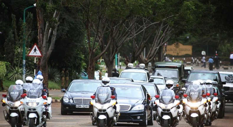 File image of President Uhuru Kenyatta's motorcade. Interior PS Karanja Kibicho has ordered all State agencies to buy only locally assembled motor vehicles