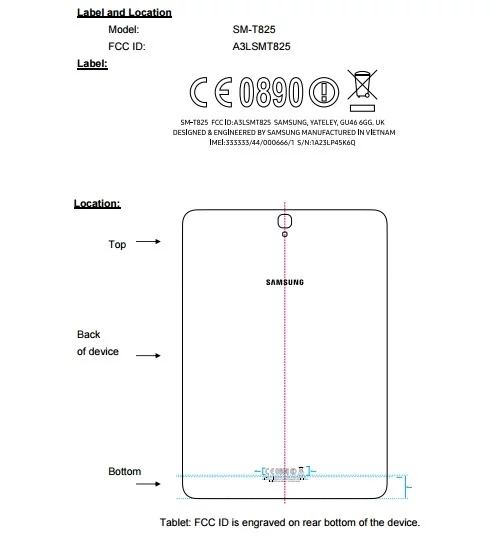 Samsung Galaxy Tab S3 na rysunku ze strony FCC