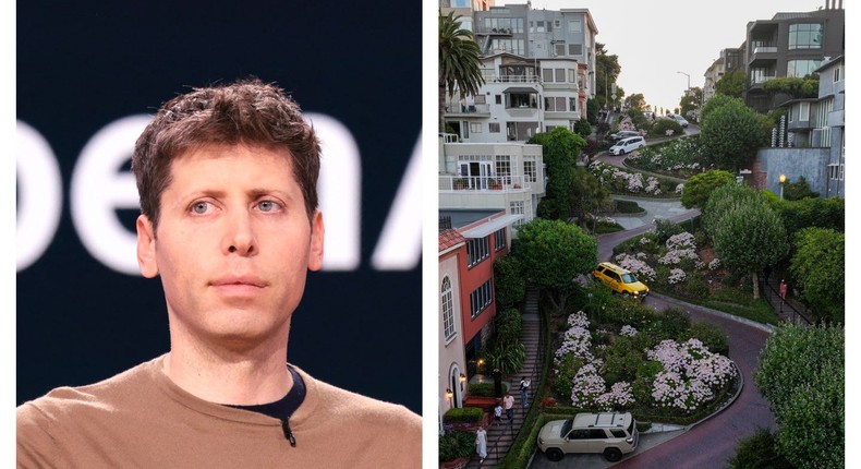 Sam Altman and a photo of the iconic block of Lombard St, which is near Altman's $27 million mansionJASON REDMOND/AFP via Getty Images//Tayfun Coskun/Anadolu via Getty Images