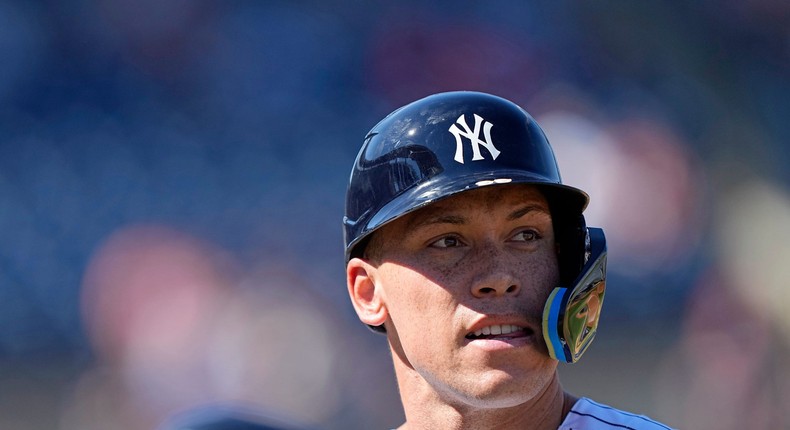 Aaron Judge reacts after recording an out in a spring training game.AP Photo/David J. Phillip