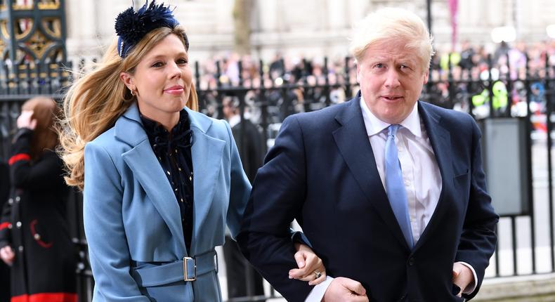 Prime Minister of Great Britain Boris Johnson and Carrie Symonds attend the Commonwealth Day Service 2020 at Westminster Abbey on March 09, 2020 in London, England.
