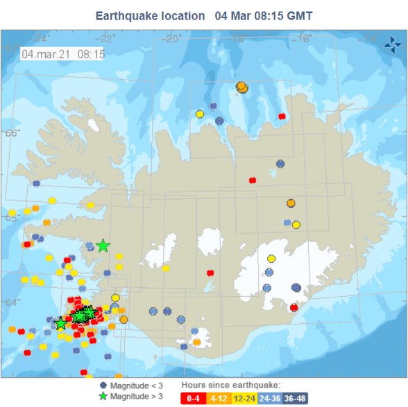 Trzęsienia ziemi, które w ostatnich 48 h wystąpiły na Islandii