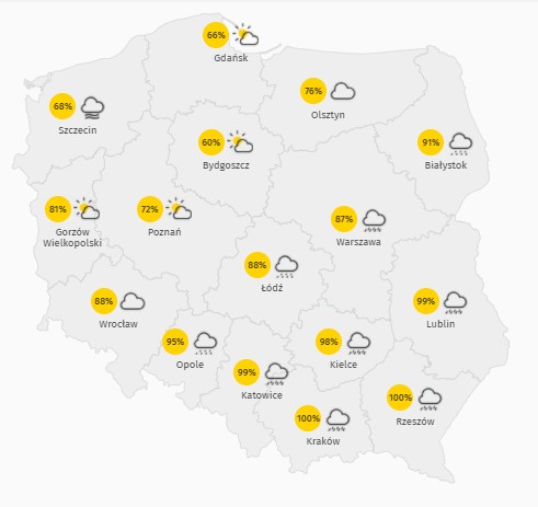 Prognoza zachmurzenia w środę 30 września