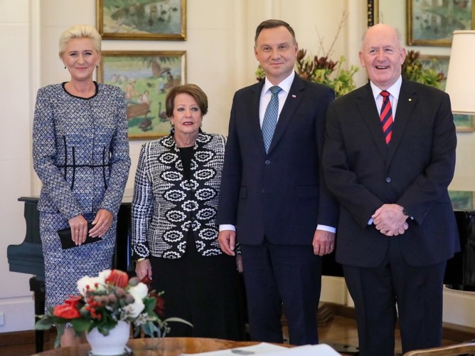 Agata Kornhauser-Duda i Andrzej Duda z gubernatorem generalnym Australii i jego małżonką - 20 sierpnia 2018 r.