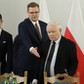 Prezes PiS Jarosław Kaczyński, poseł Michał Woś i europoseł Patryk Jaki.