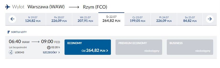Połączenia #LOTnawakacje w standardzie rejsów czarterowych dostępne są tylko w klasie ekonomicznej