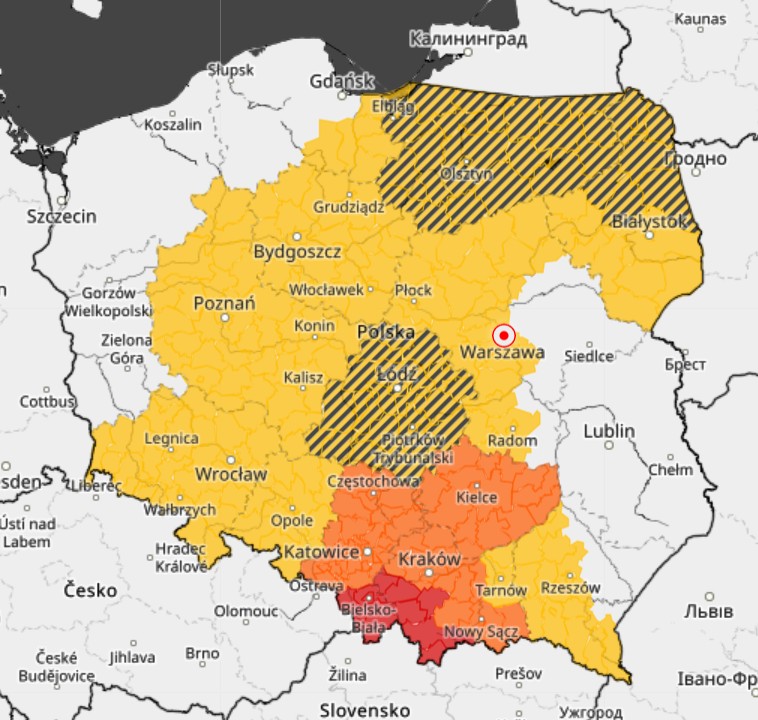 Bieżące ostrzeżenia IMGW przed intensywnymi opadami deszczu