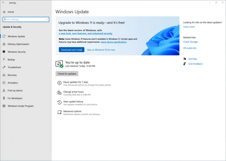 Komunikat o możliwości aktualizacji do systemu Windows 11 w Windows Update