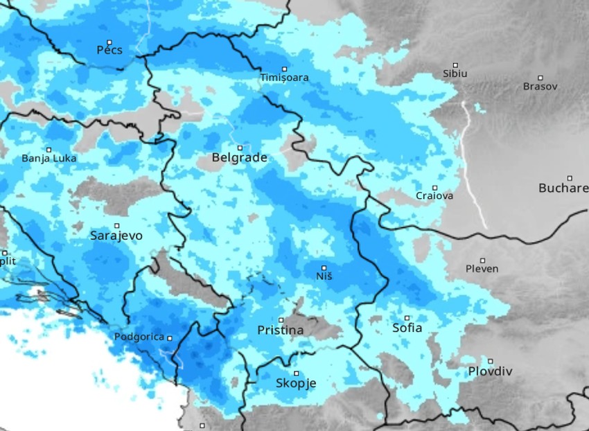 Kiša u Srbiji u 17h u nedelju