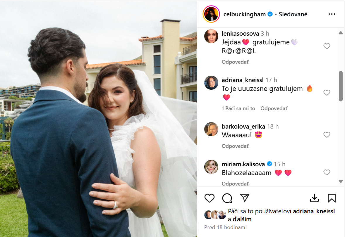 Známe tváre gratulovali Celeste Buckingham k svadbe. 