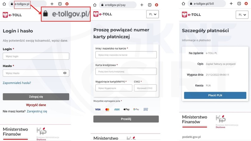 Tak wygląda fałszywa strona systemu e-TOLL