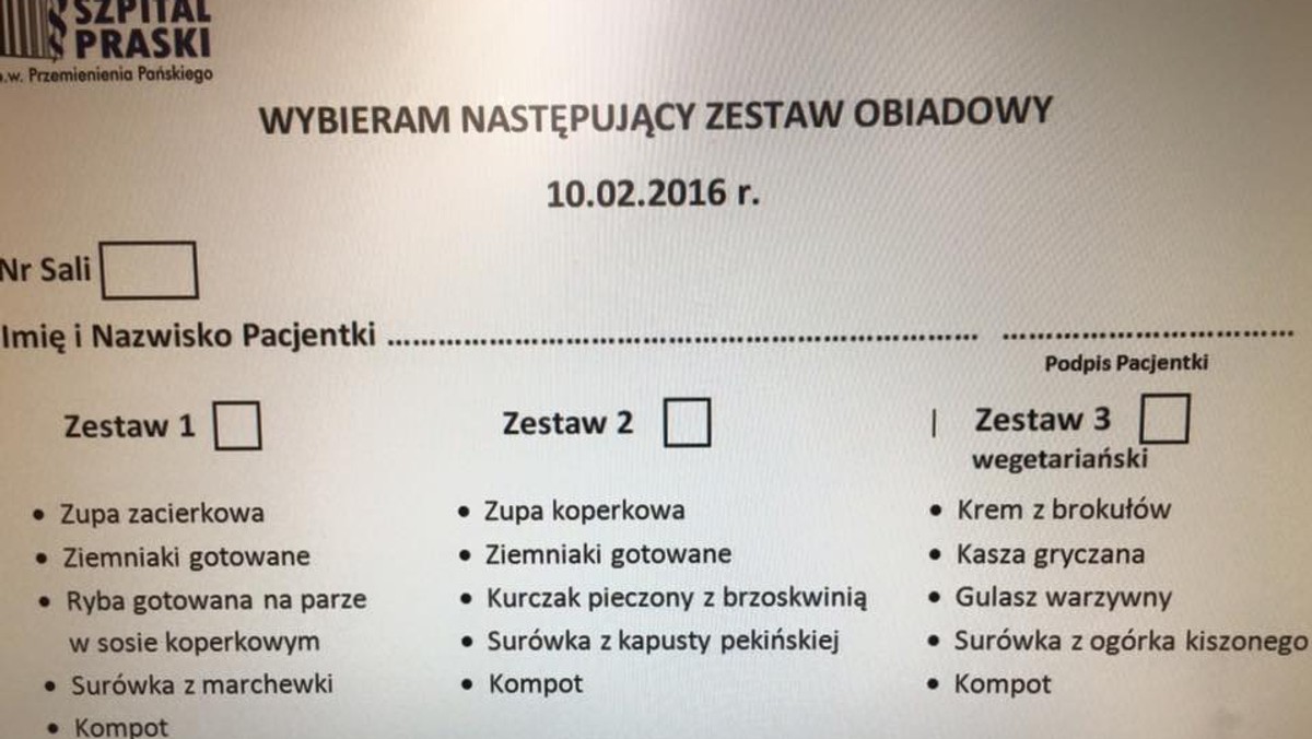 W Szpitalu Praskim w Warszawie dokonano kuchennej rewolucji. W pilotażowym programie żywienia na oddziale ginekologii i położnictwie wprowadzono zestawy obiadowe. Pacjentki otrzymują rano menu i same decydują, co zjedzą na obiad. Wszystko za darmo w ramach NFZ. Jeżeli pomysł zda egzamin, na specjalne menu będą mogą liczyć podobno też inni pacjenci.