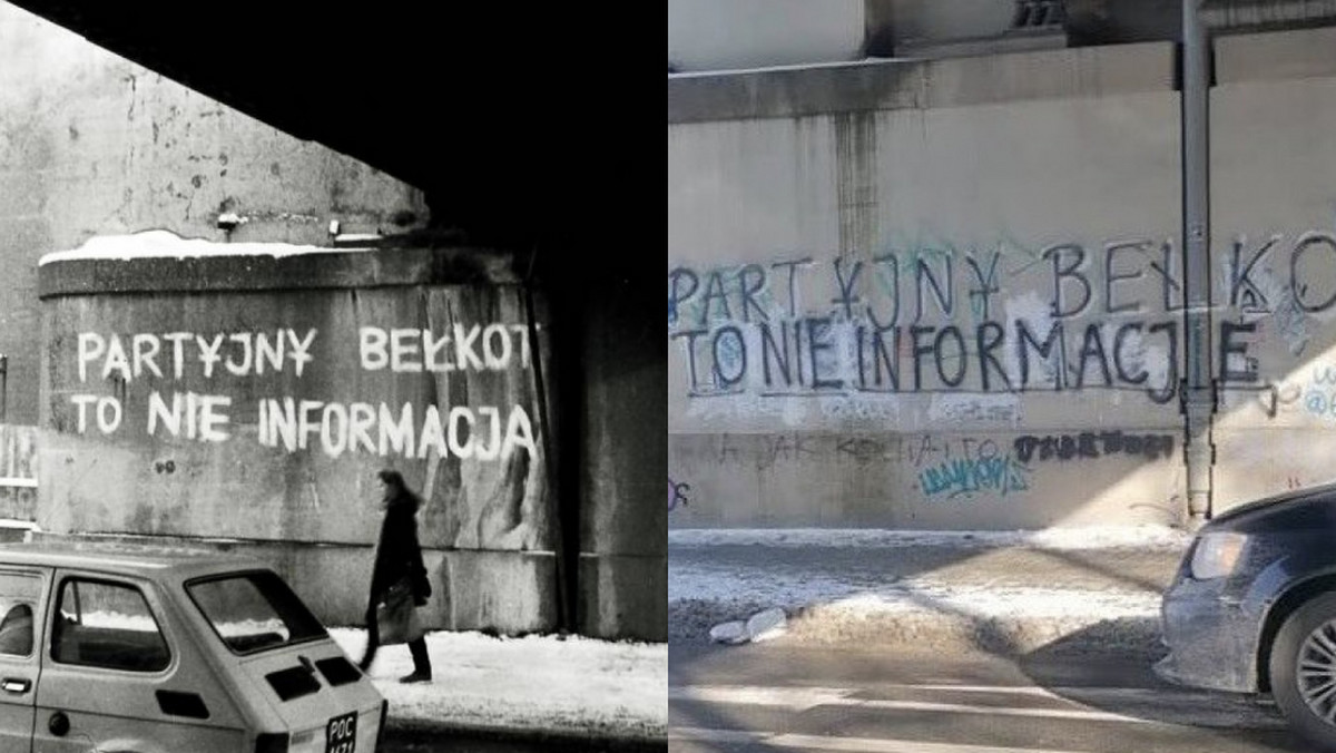 Za czasów PRL-u na jednym z wiaduktów w Poznaniu widniał napis "partyjny bełkot to nie informacja". Jak się okazuje, dziś ponownie ktoś umieścił takie słowa, w tym samym miejscu.