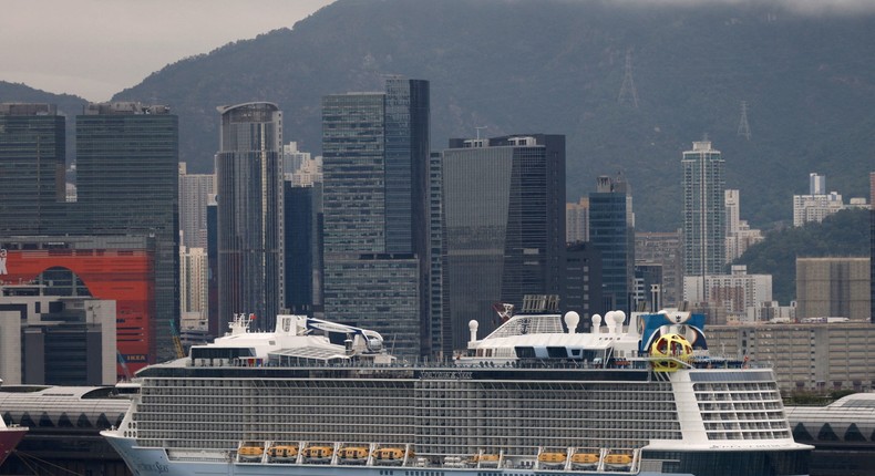 Royal Caribbean's Spectrum of the Seas cruise ship docked in Hong Kong in October 2021.