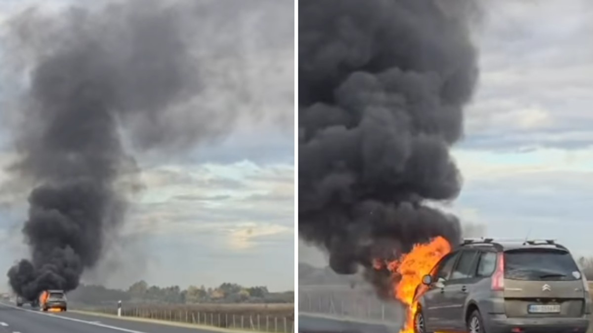 Gori automobil na auto-putu ka Šidu