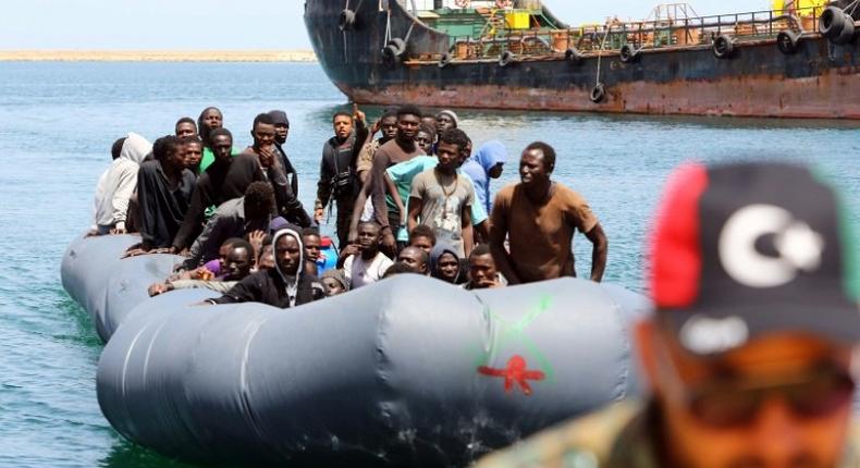 Illegal migrants rescued by the Libyan coastguard in the Mediterranean Sea arrive in Tripoli on May 6, 2017