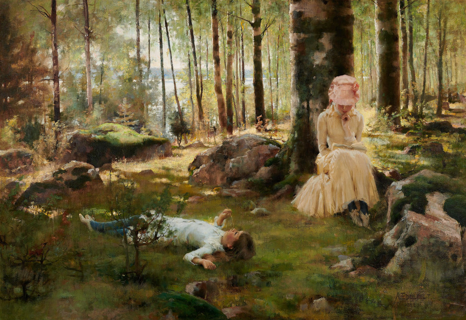Albert Edelfelt - "Pod brzozami (Dzieci w lesie brzozowym nad fiordem Haikko)" (1882)