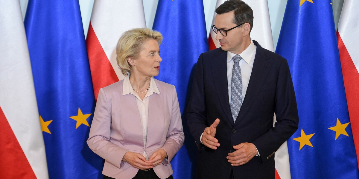 Szefowa Komisji Europejskiej Ursula von der Leyen i premier Mateusz Morawiecki