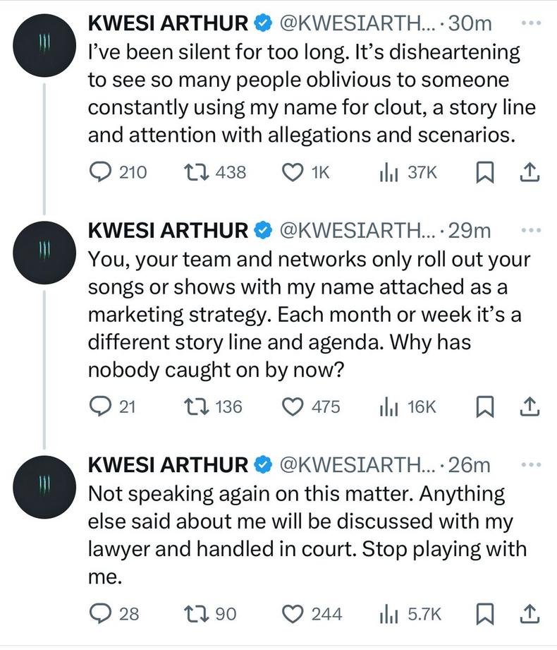 'F*ck You, Dumb*ss' - Efia Odo and Kwesi Arthur fiercely go after each other on X