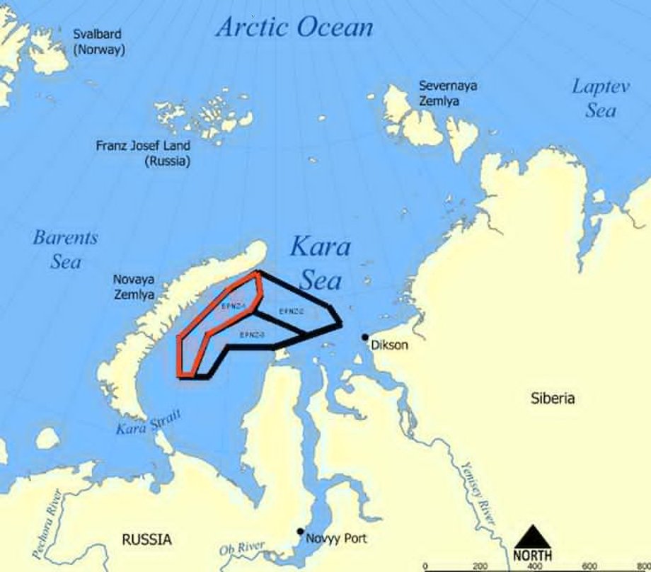 The red area is where Rosneft said it found oil.