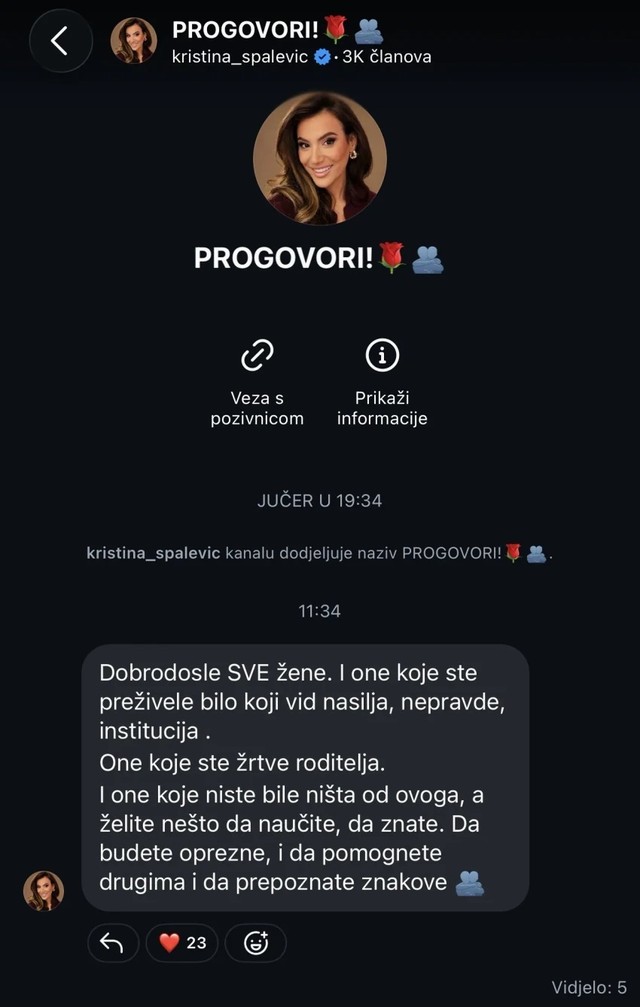 Objava Kristine Spalević