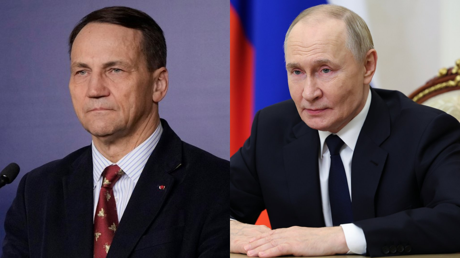 Šéf poľskej diplomacie Radoslaw Sikorski a ruský prezident Vladimir Putin.