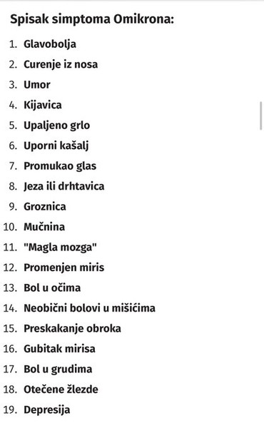 Simptomi Omikrona