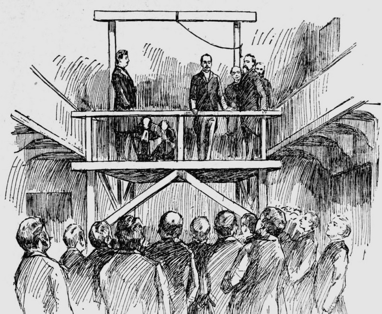 Rysunek Hermana W. Mudgetta przedstawiający egzekucję Holmesa