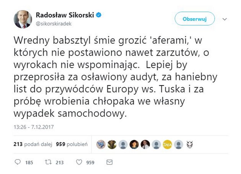 Wpis Sikorskiego na Twitterze