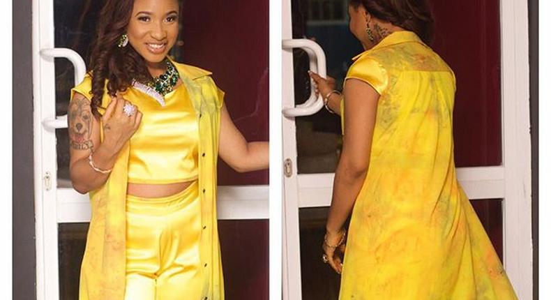 Nollywood actress, Tonto Dikeh stuns in yellow to an event yesterday