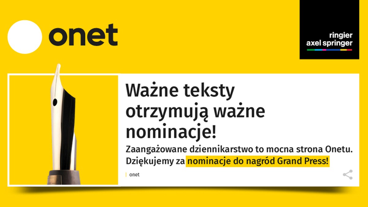 Grand Press 2020. Dziennikarze Onetu nominowani 