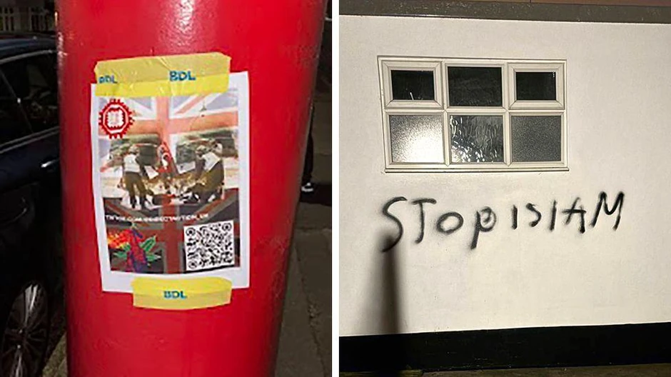 Plakati Direktne akcije reklamirali su njihove naloge na društvenim mrežama, dok su anti-islamski grafiti bili ispisivani sprejom po džamijama | Foto: BBC