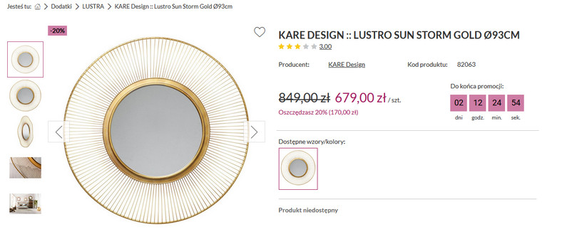 KARE Design Lustro Sun Storm Gold