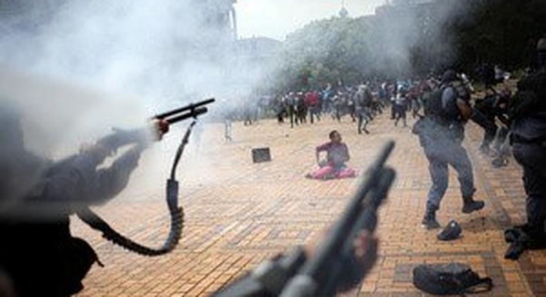 A student is seen during clashes with South African police at Johannesburg's University of the Witwatersrand, South Africa, October 4, 2016. 