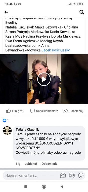 Oszuści podszywają się pod Tatianę Okupnik