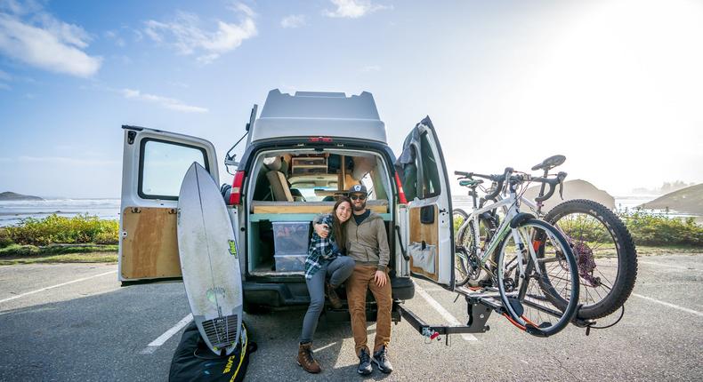 Katie Botwin and her partner, Drew, in their van in Canada.Courtesy Katie Botwin