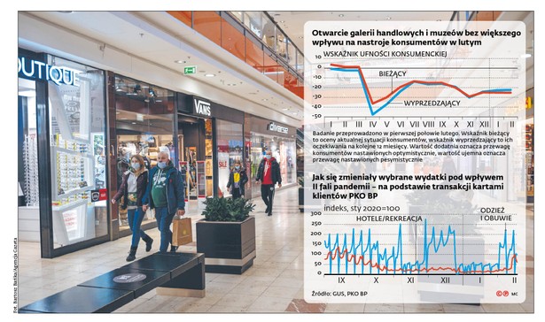 Otwarcie galerii handlowych i muzeów bez większego wpływu na nastroje konsumentów w lutym