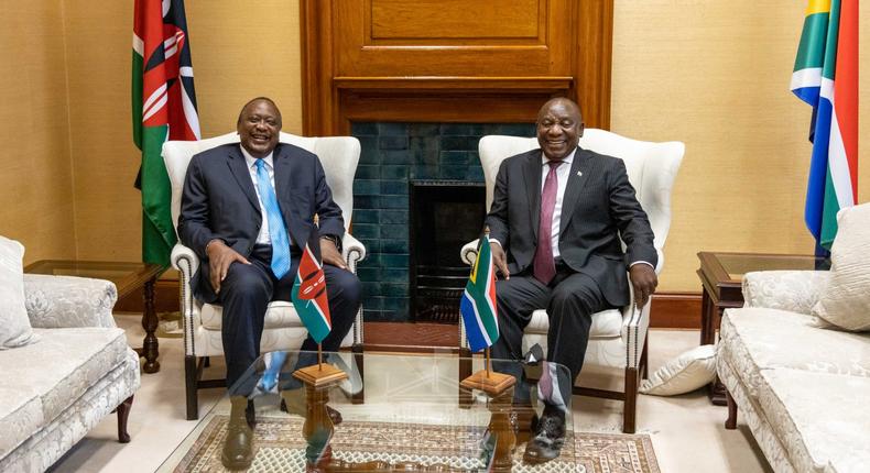 President Uhuru Kenyatta and President Cyril Ramaphosa during in South Africa