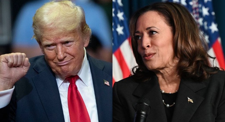 Former President Donald Trump ripped Vice President Kamala Harris in a Truth Social post on Monday, saying that she had terrible pole numbers against a fine and brilliant young man like himself.Bill Pugliano via Getty Images; Kyle Mazza/Anadolu via Getty Images