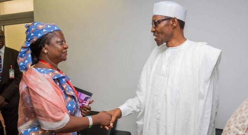 Lauretta Onochie (left) with President Muhammadu Buhari (right) [Facebook/Laurestar1]