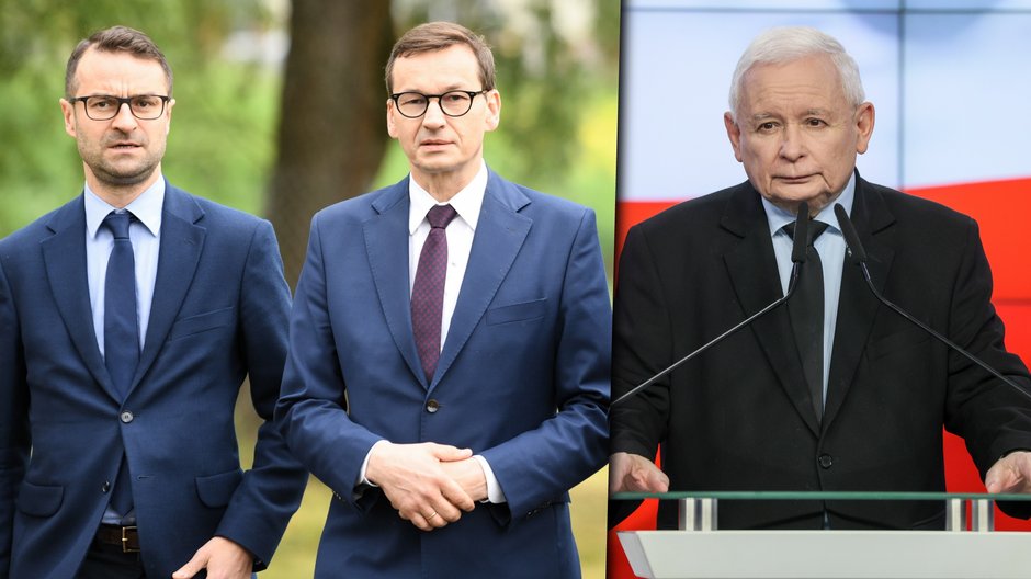 Premier Mateusz Morawiecki oraz Tomasz Poręba. Na zdjęciu obok Jarosław Kaczyński