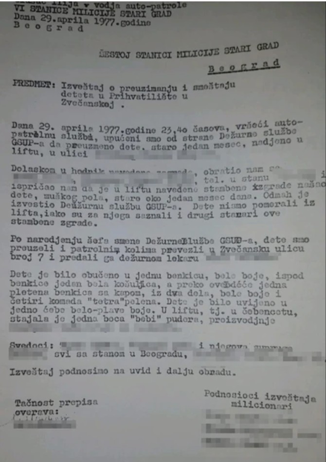 Milan je sačuvao i izveštaj policije